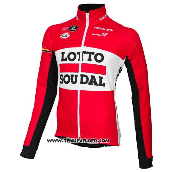 2015 Maillot Ciclismo Lotto Soudal Rouge et Noir Manches Longues et Cuissard